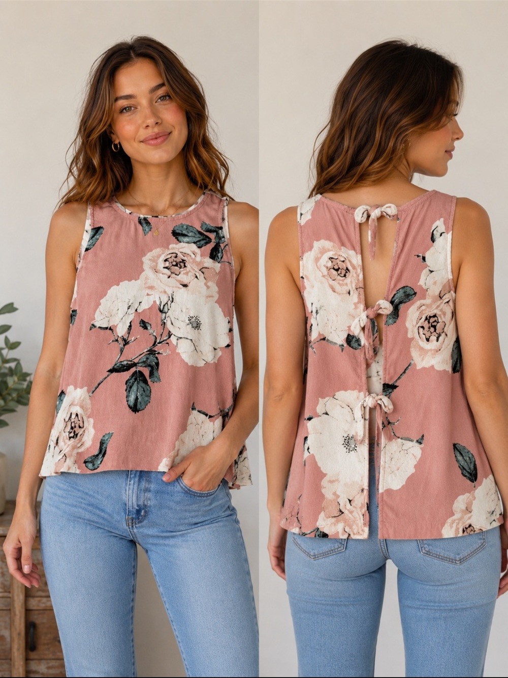 DYNAMITE Floral Tie-Back Sleeveless Top - Blush Pink